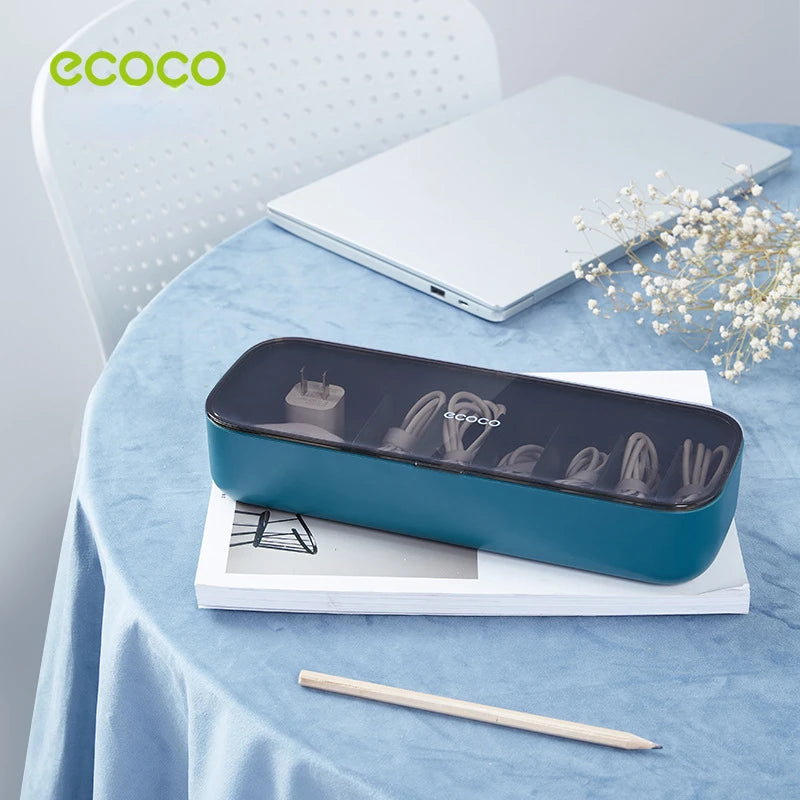 ECOCO Cable Storage Box Transparent Data Line Storage Container for Desk Stationery Multifunctional Headset Data Charging Line