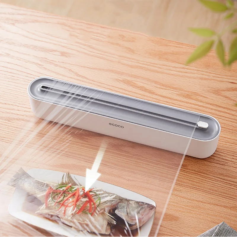 ECOCO Kitchen Disposable Plastic Wrap Cutter Household Foil Cling Film Wrap Dispenser Cutting Box Magnetic Refrigerator Artifact