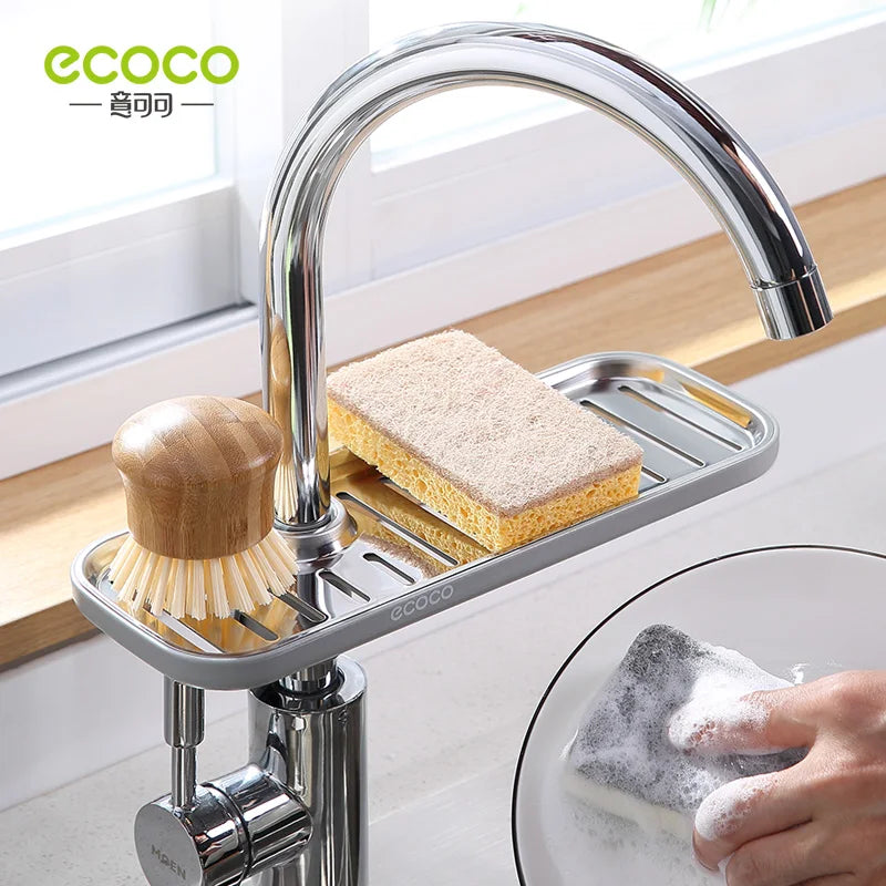 ECOCO Faucet Rack Home Kitchen Free Punch Rag Sponge Brush Drain Rack Multifunction Sink Storage Shelf Kitchen Accessories Set