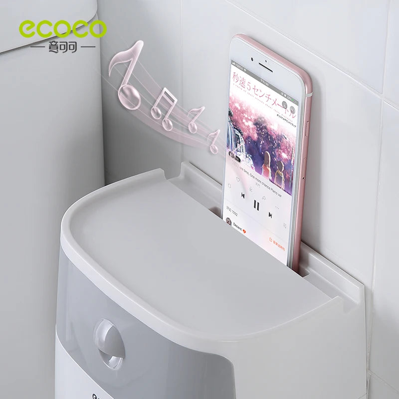 ECOCO  Double Layer Tissue Box Wall Mounted Bathroom Waterproof Toilet Paper Holder Storage Box Napkin Roll Dispenser Organizer