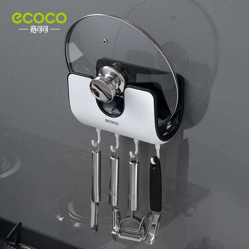 ECOCO Multifunction Lid Rack Holder Wall Mounted Pan Pot Pan Cover Stand Cutting Board Holder Kitchen Organizer