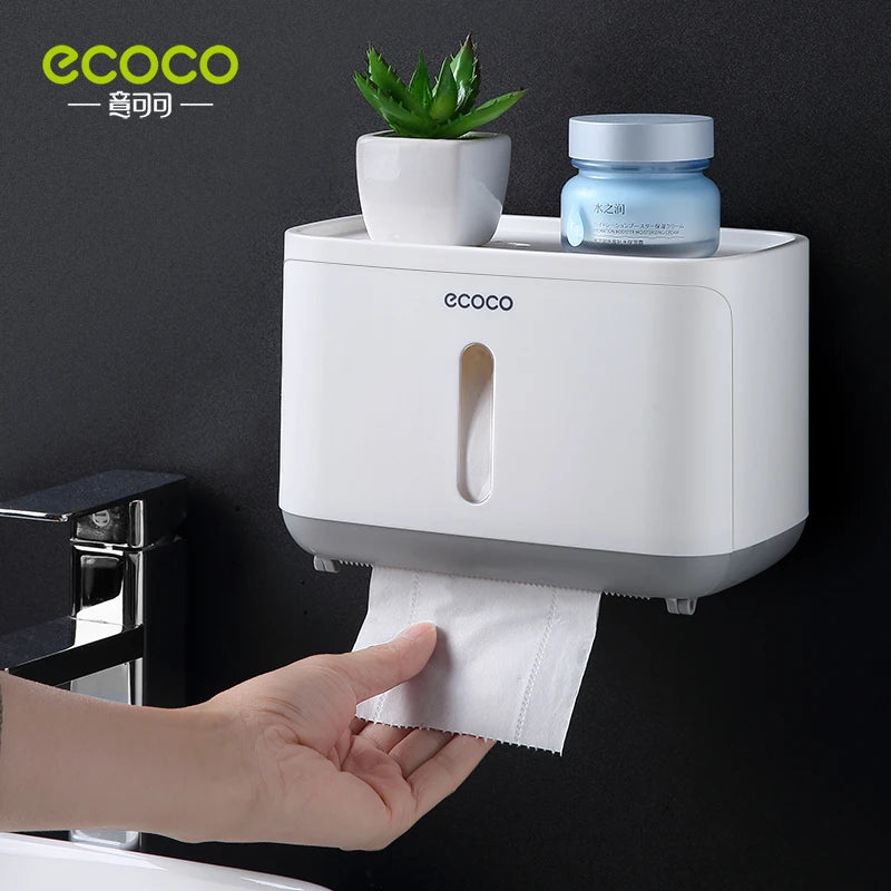 ECOCO Paper Towel Tissue Box Dispenser Wall Mounted Storage Rack Paper Towel Holder Bathroom Organizer Accessories Gadgets