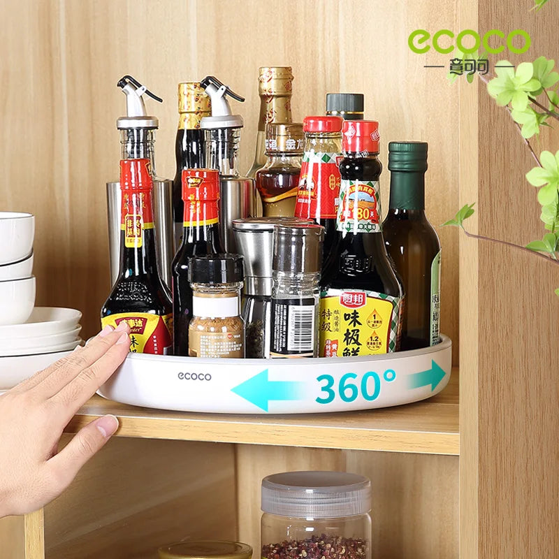 ECOCO 360 Rotating Round Spice Storage Rack Tray Turntable Kitchen Jar Holder Storage Box Multifunction Container Organizer