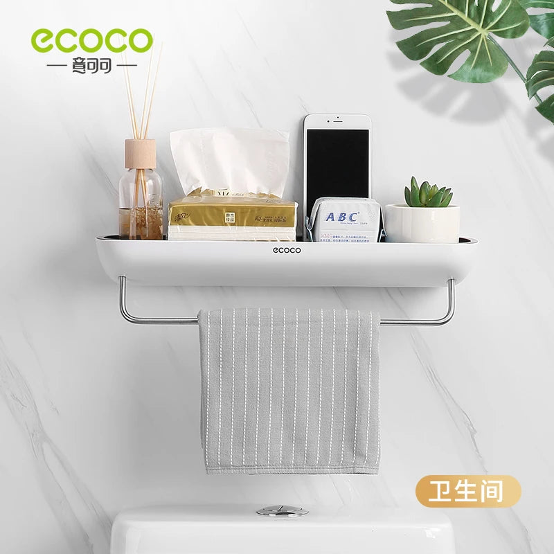 ECOCO Bathroom Shelves Organizer Wall Mount Home Towel shelf Shampoo Rack With Towel Bar Storage Rack Bathroom Accessories