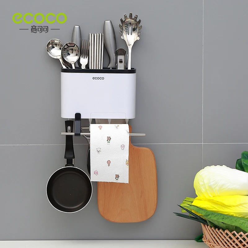 ECOCO Creative Wall-mounted Hollow Drain Chopstick Cage Multifunctional Storage Rack Rag Rack Knife Holder for Kitchen Supplies