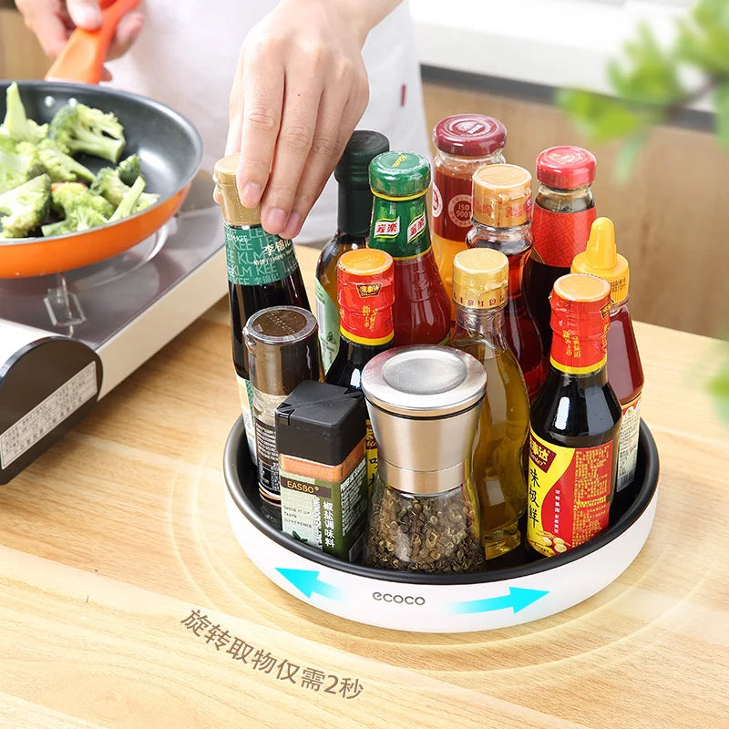 ECOCO 360 Rotating Round Spice Storage Rack Tray Turntable Kitchen Jar Holder Storage Box Multifunction Container Organizer