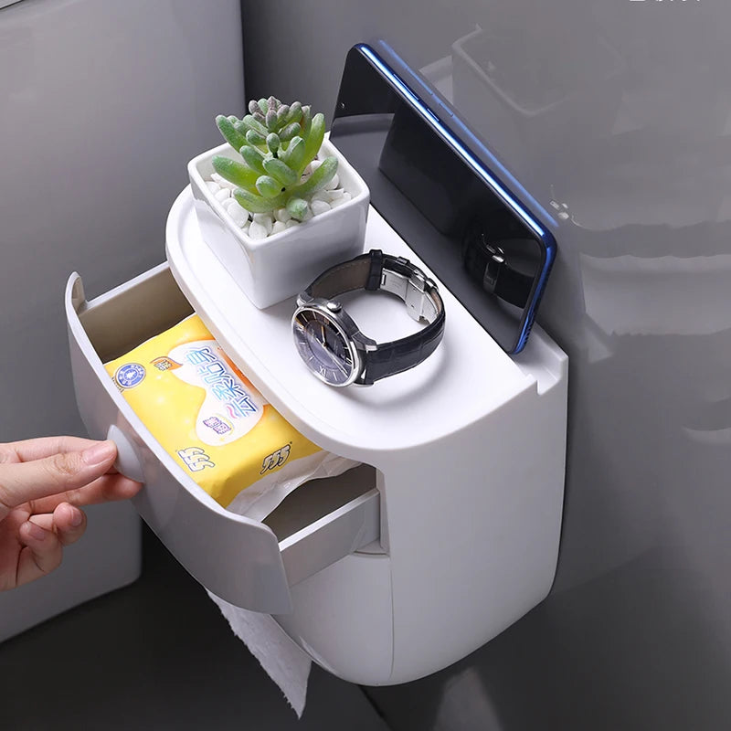 ECOCO  Double Layer Tissue Box Wall Mounted Bathroom Waterproof Toilet Paper Holder Storage Box Napkin Roll Dispenser Organizer