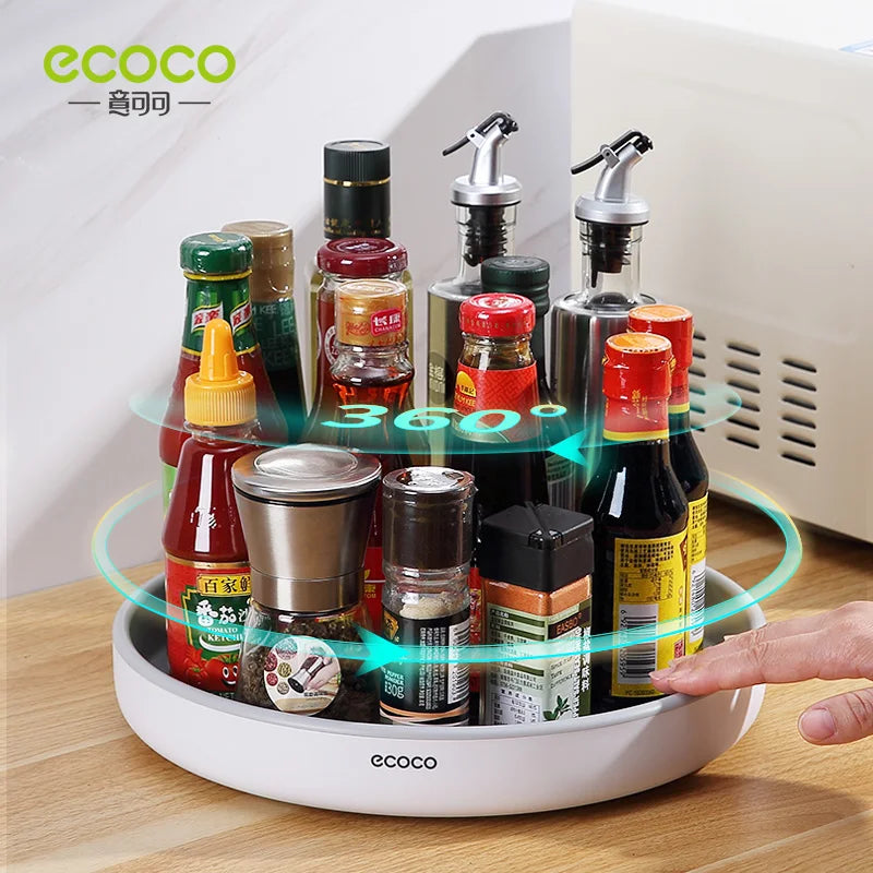 ECOCO 360 Rotating Round Spice Storage Rack Tray Turntable Kitchen Jar Holder Storage Box Multifunction Container Organizer