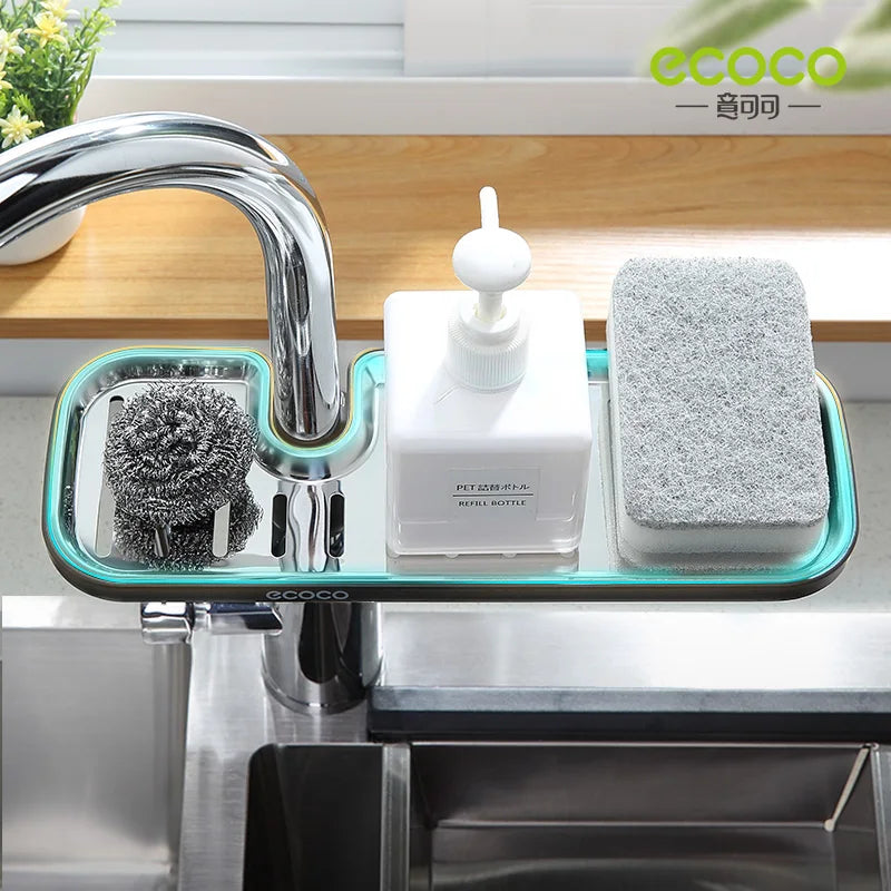 ECOCO Faucet Rack Home Kitchen Free Punch Rag Sponge Brush Drain Rack Multifunction Sink Storage Shelf Kitchen Accessories Set