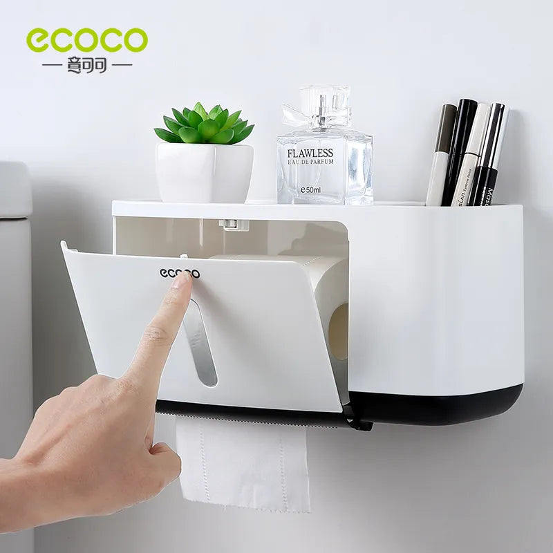 ECOCO Paper Towel Tissue Box Dispenser Wall Mounted Storage Rack Paper Towel Holder Bathroom Organizer Accessories Gadgets