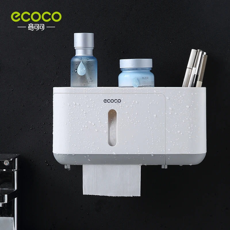 ECOCO Paper Towel Tissue Box Dispenser Wall Mounted Storage Rack Paper Towel Holder Bathroom Organizer Accessories Gadgets