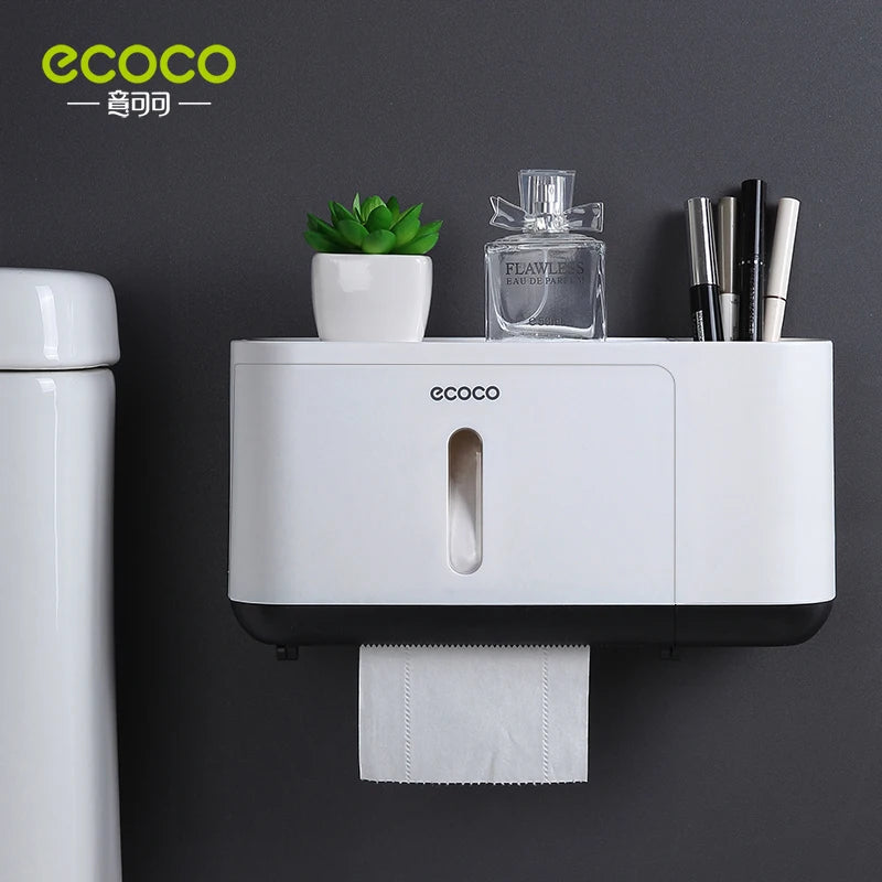 ECOCO Paper Towel Tissue Box Dispenser Wall Mounted Storage Rack Paper Towel Holder Bathroom Organizer Accessories Gadgets