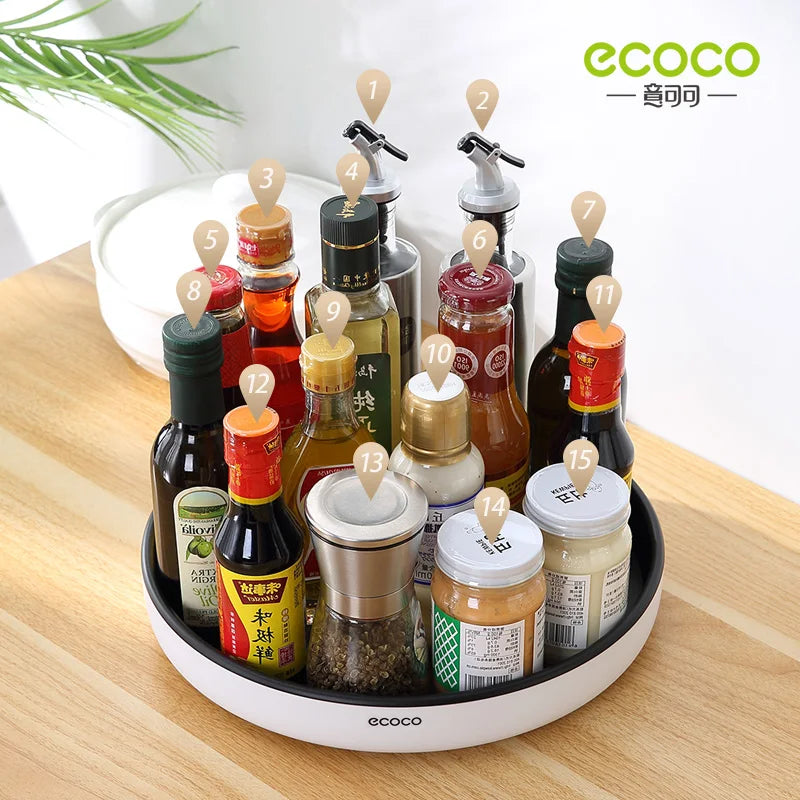 ECOCO 360 Rotating Round Spice Storage Rack Tray Turntable Kitchen Jar Holder Storage Box Multifunction Container Organizer