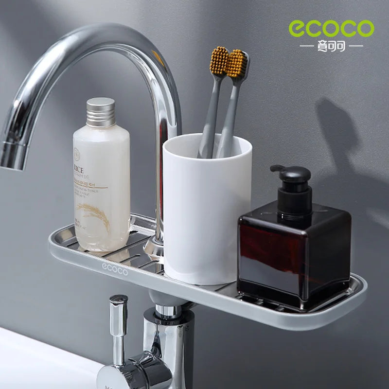 ECOCO Faucet Rack Home Kitchen Free Punch Rag Sponge Brush Drain Rack Multifunction Sink Storage Shelf Kitchen Accessories Set