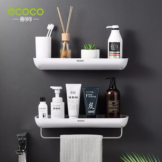 ECOCO Bathroom Shelves Organizer Wall Mount Home Towel shelf Shampoo Rack With Towel Bar Storage Rack Bathroom Accessories