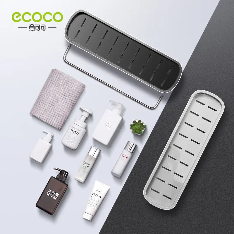 ECOCO Bathroom Shelves Organizer Wall Mount Home Towel shelf Shampoo Rack With Towel Bar Storage Rack Bathroom Accessories