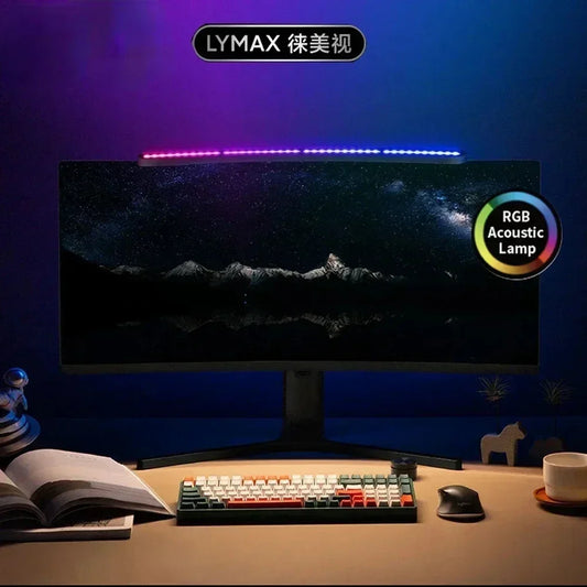 LYMAX Computer Monitor Table Lamp Curved Screen Desk Lamp Dimming Eye-Care Sound-sensitive Music Hang Gaming Light pro Version