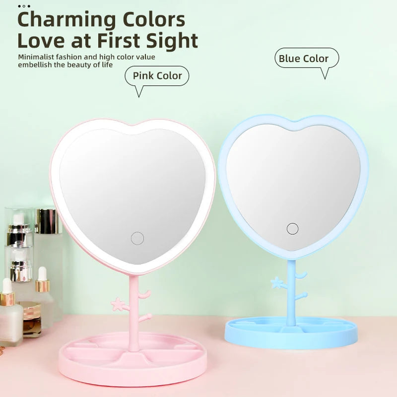 Portable LED Light Makeup Mirror Vanity Lights Compact Make Up Pocket Mirrors Vanity Cosmetic Hand Folding Led Mirror Lamp Gift