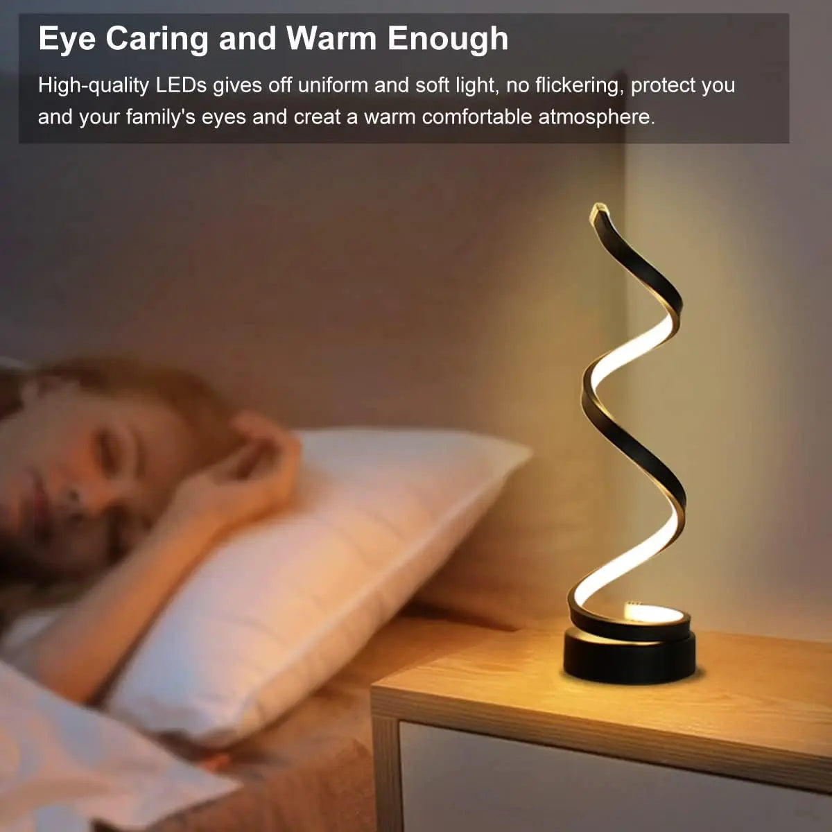 Modern Spiral Dimmable LED Table Lamp, Small Bedside Lamps, Nightstand Lamp