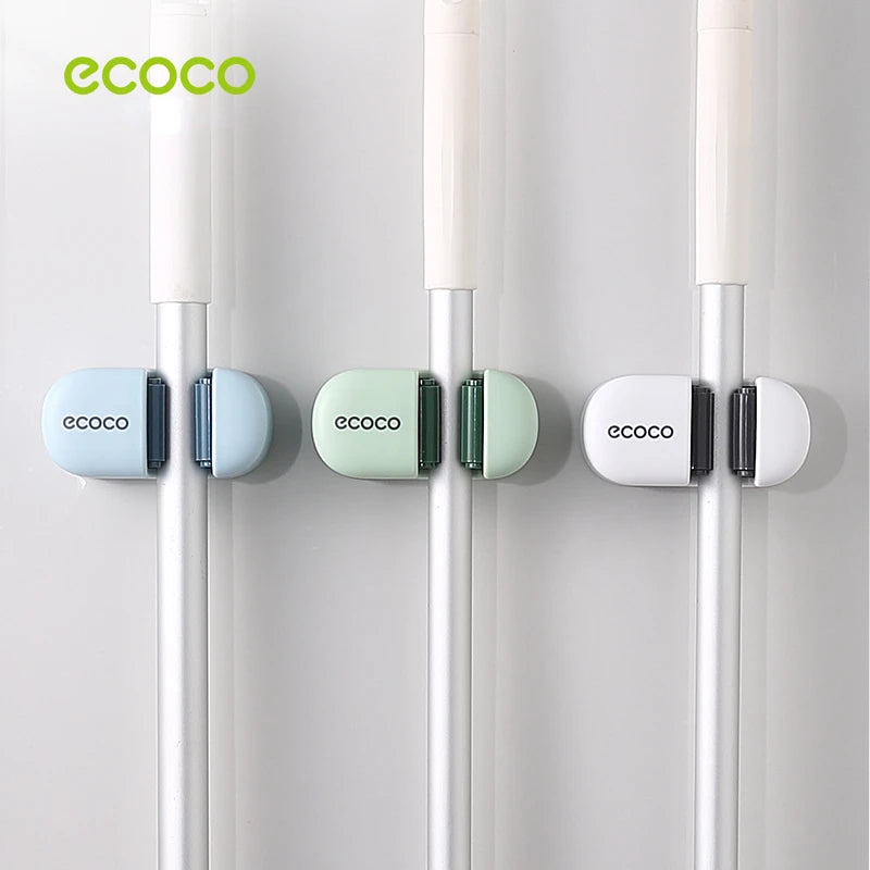 ECOCO Mop Hook Wall Clip Free Punching Glue Strong Sticky Hook Bathroom Wall Hanging Broom Mop Clip Fixed Artifact Bathroom