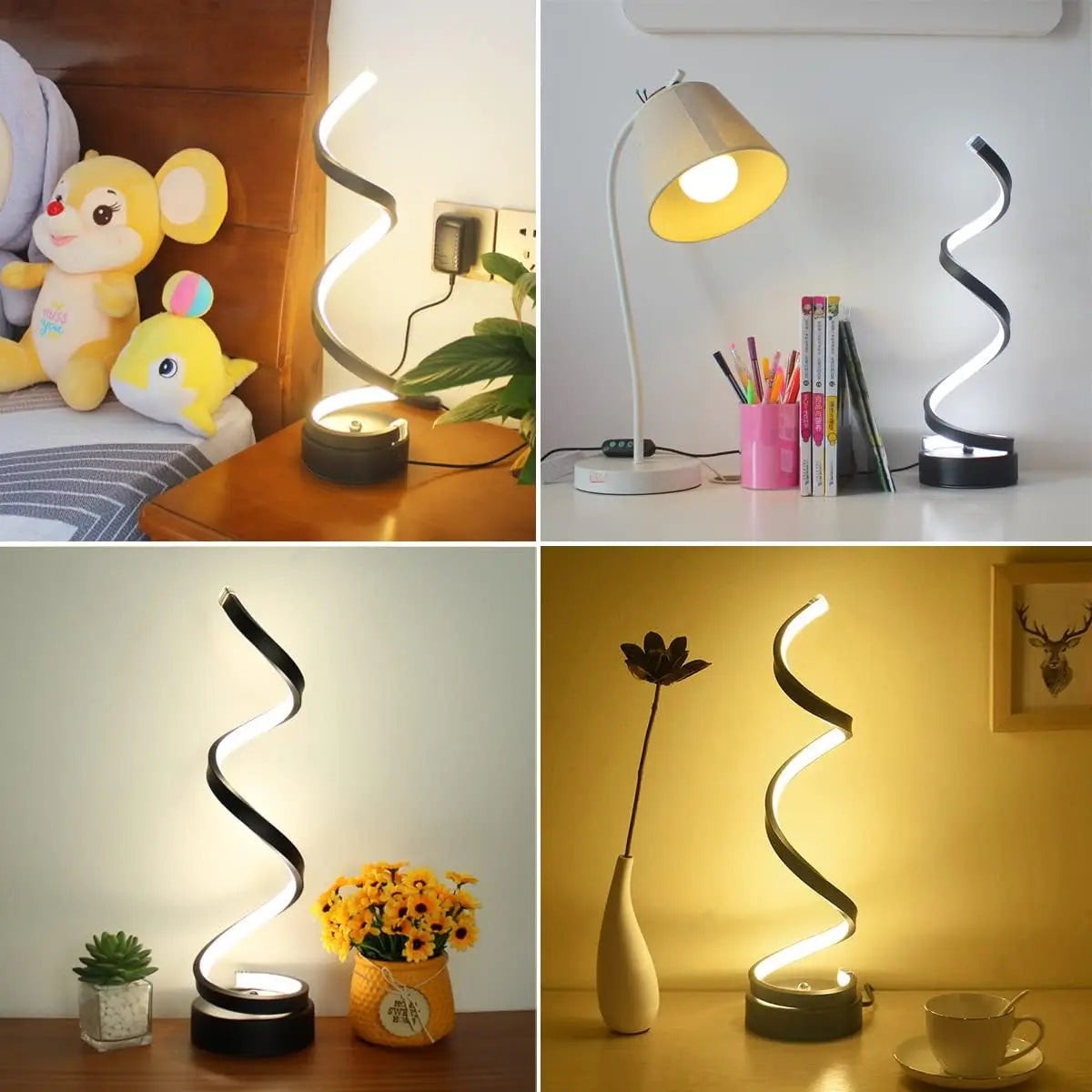 Modern Spiral Dimmable LED Table Lamp, Small Bedside Lamps, Nightstand Lamp