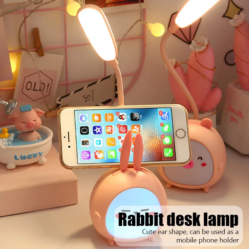 Cute Cartoon LED Desk Lamp USB Recharge Eye Protective Colorful Night Light For Student Study Reading Book Bedroom Bedside Lamp