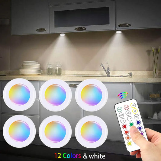 Led Under Cabinet Lights with Remote Control Wireless RGB Color Changing Night Light for Kitchen Bedroom Closet Counter