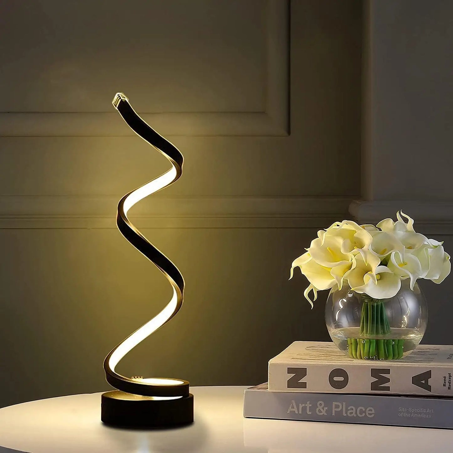 Modern Spiral Dimmable LED Table Lamp, Small Bedside Lamps, Nightstand Lamp