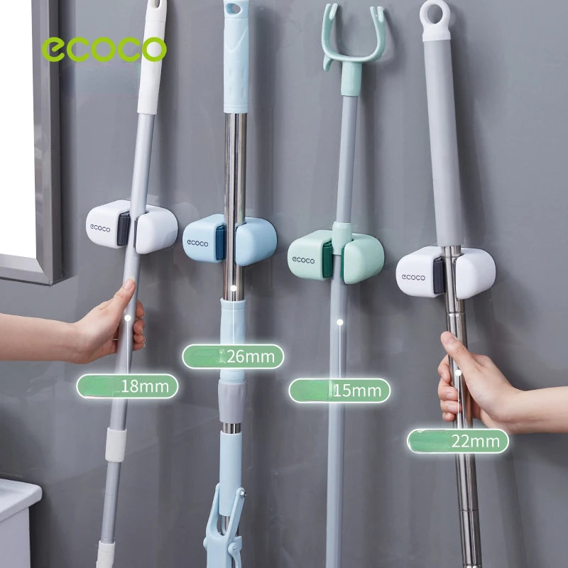 ECOCO Mop Hook Wall Clip Free Punching Glue Strong Sticky Hook Bathroom Wall Hanging Broom Mop Clip Fixed Artifact Bathroom