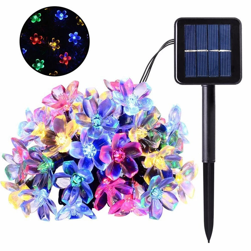 5M 20LED Solar String Lights Outdoor Waterproof 8 Mode Battery Operated Cherry Flower Light Christmas Garden Party Decoration