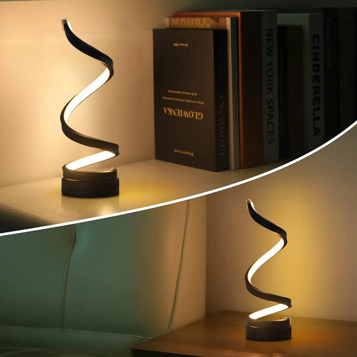 Modern Spiral Dimmable LED Table Lamp, Small Bedside Lamps, Nightstand Lamp